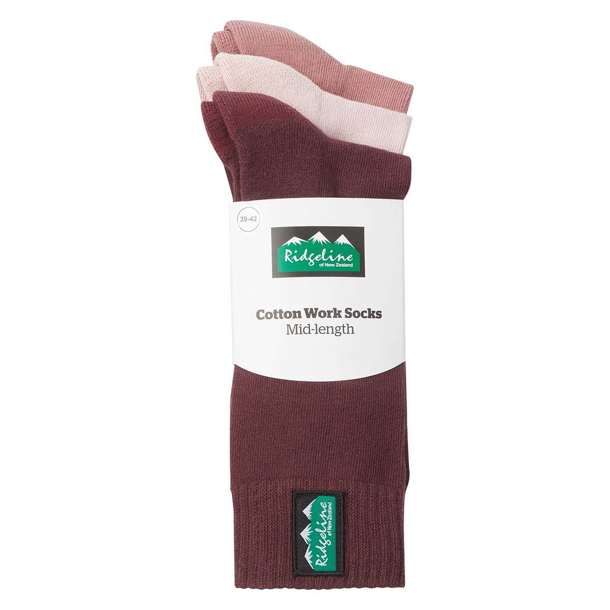 Ridgeline Cotton Work Mid Length Socks (3 Pack) - Oxblood Multi