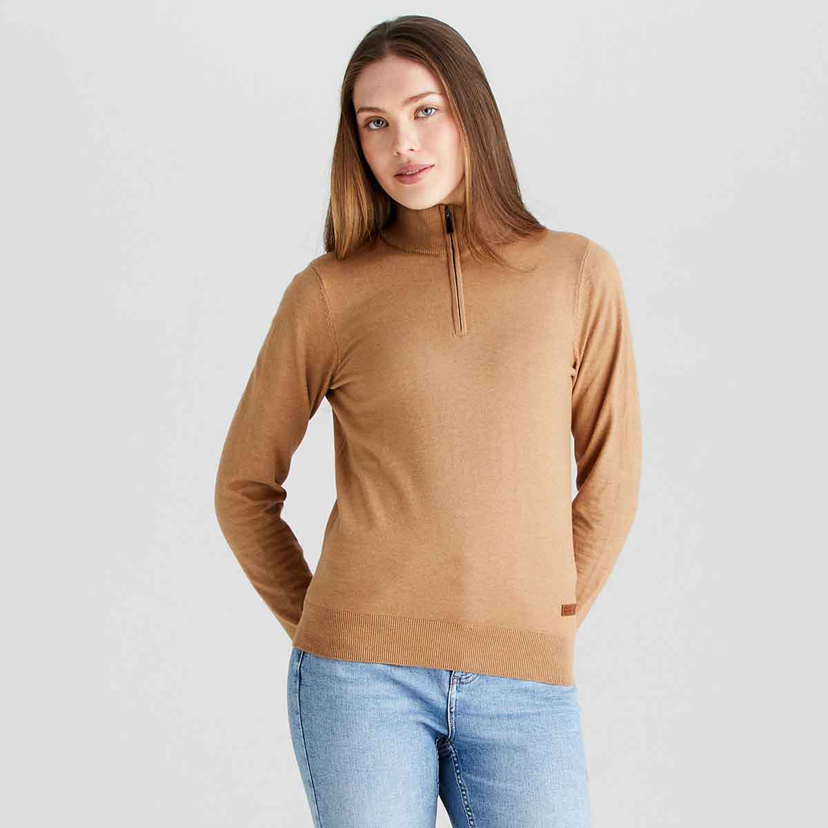 Ridgeline Women's Melford 1/4 Zip Neck Jumper - Sienna - On Model Front