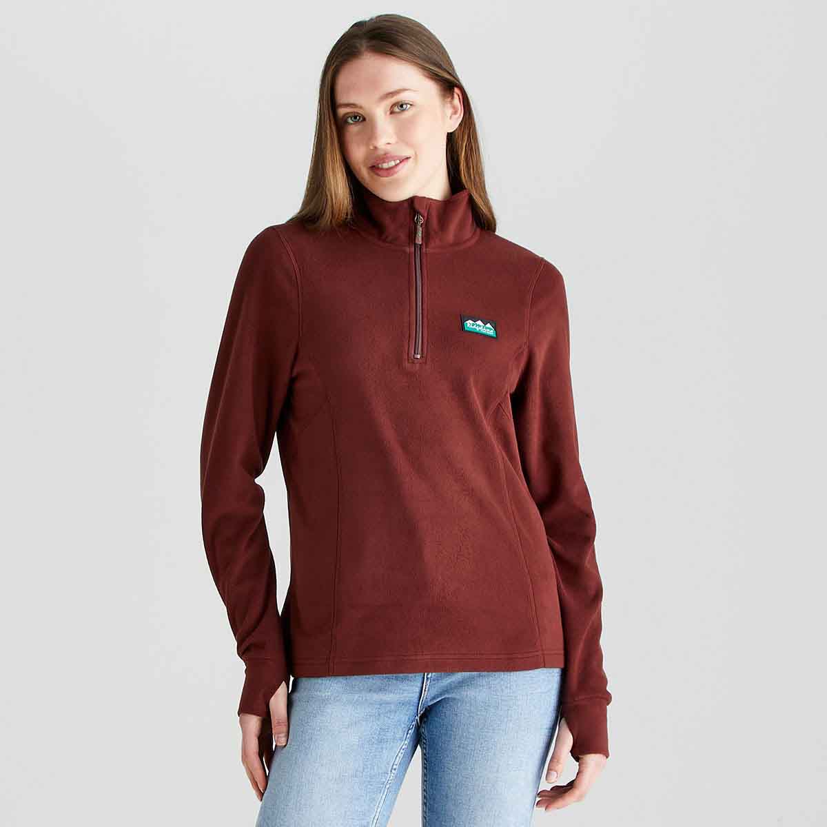 Ridgeline Narvik Women's Fleece Pullover - Oxblood - On Model