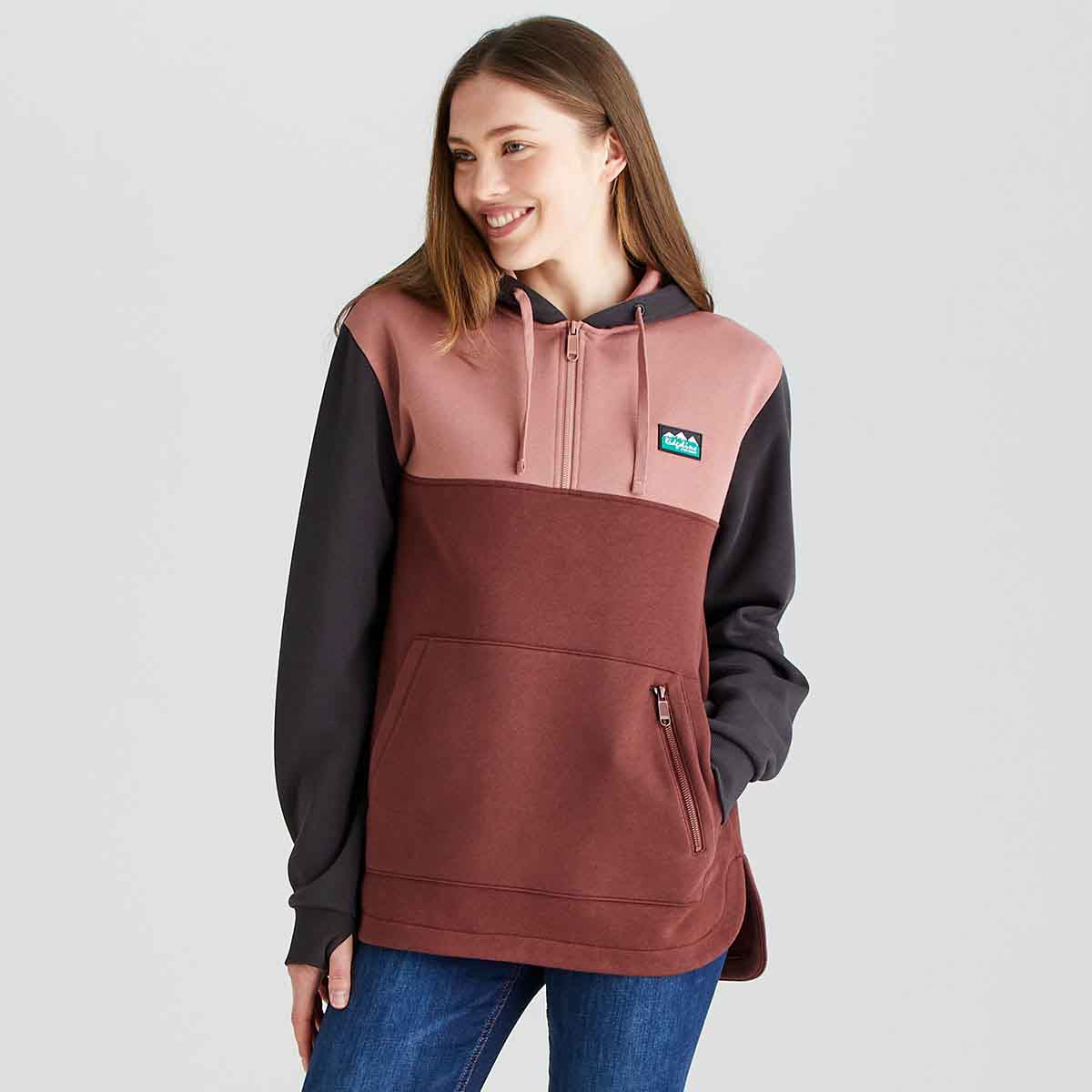 Ridgeline Women's Tribe Hoodie - Oxblood Trcolour - On Model Front