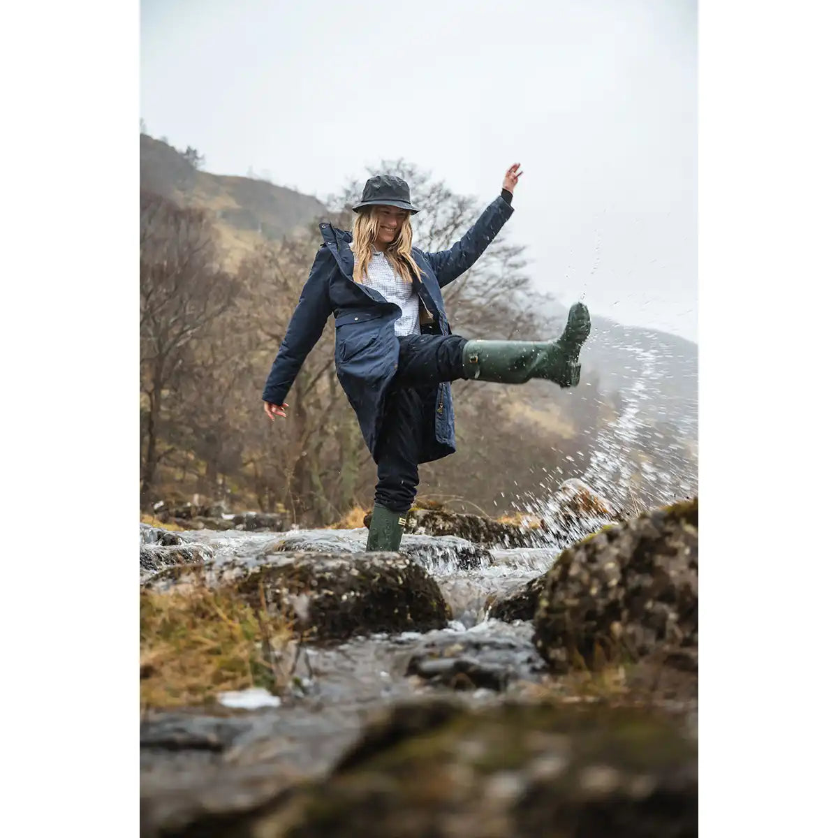 Hoggs of Fife Walker Women's Waterproof Long Coat - Ink Navy - Worn By Model