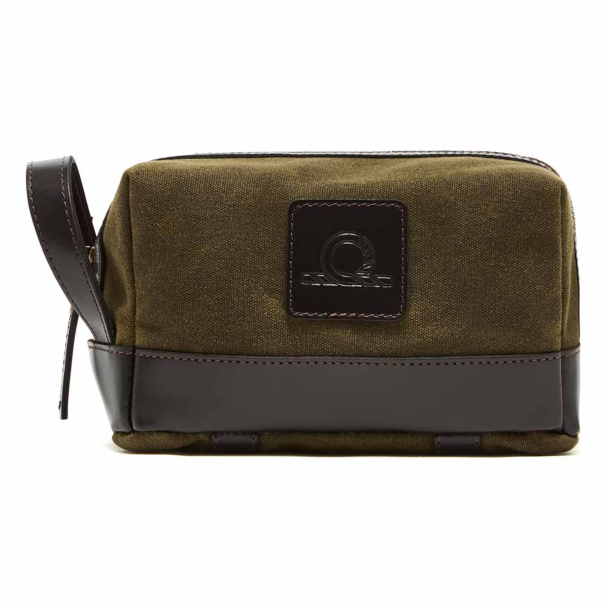 Chatham Waxed Canvas & Leather Wash Bag - Green/Dark Brown