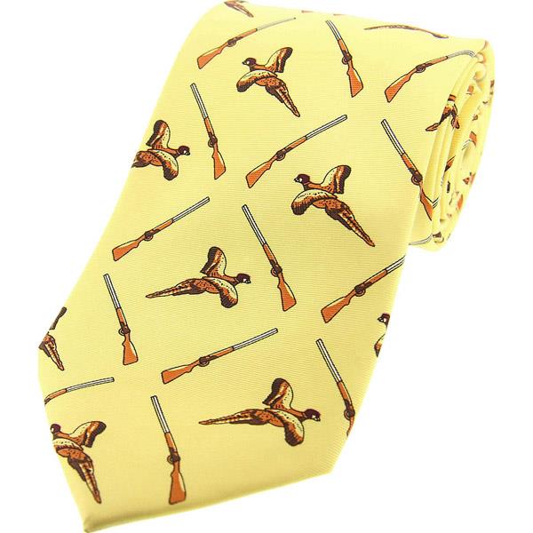 Soprano Country Silk Tie - Gun:Pheasant - Pastel Yellow