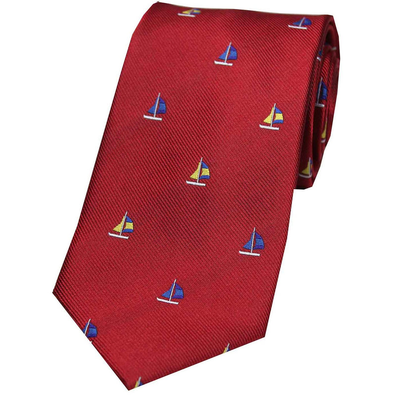Soprano Sailing Boats Luxury Silk Tie - Wine
