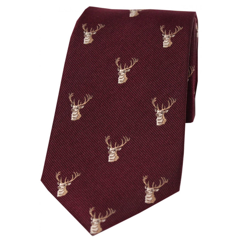 Soprano Stags Heads on Country Silk Tie  - Wine