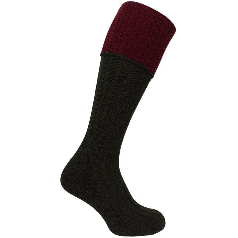Hoggs of Fife Contrast Turnover Top Stocking - Dark Green