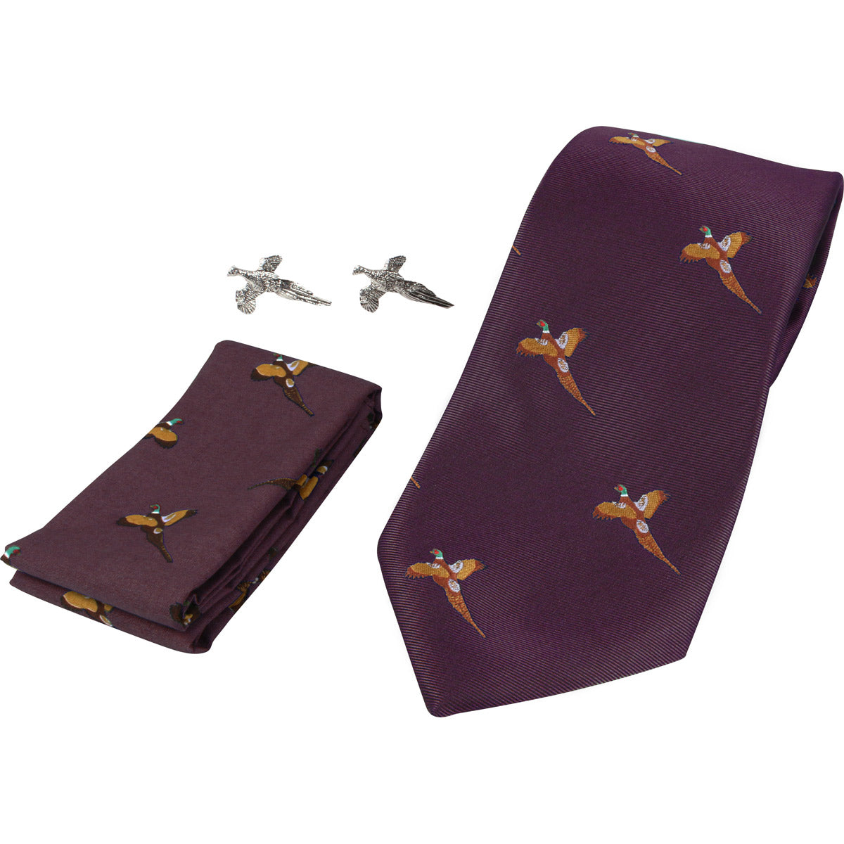 Jack Pyke Cufflinks, Tie & Hanky Gift Set - wine pheasant