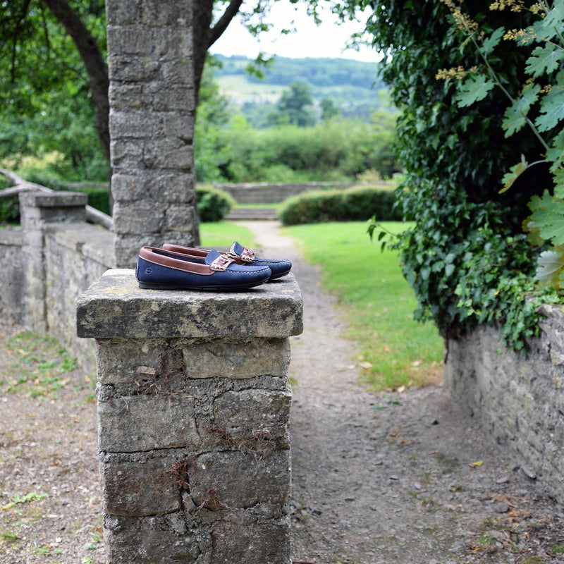 Orca Bay Verona Women's Loafers in Navy/Oak - Lifestyle Shot.