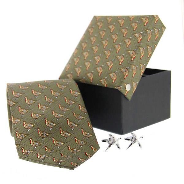 Soprano Printed Silk Tie and Cufflink Gift Box Set-GRSE