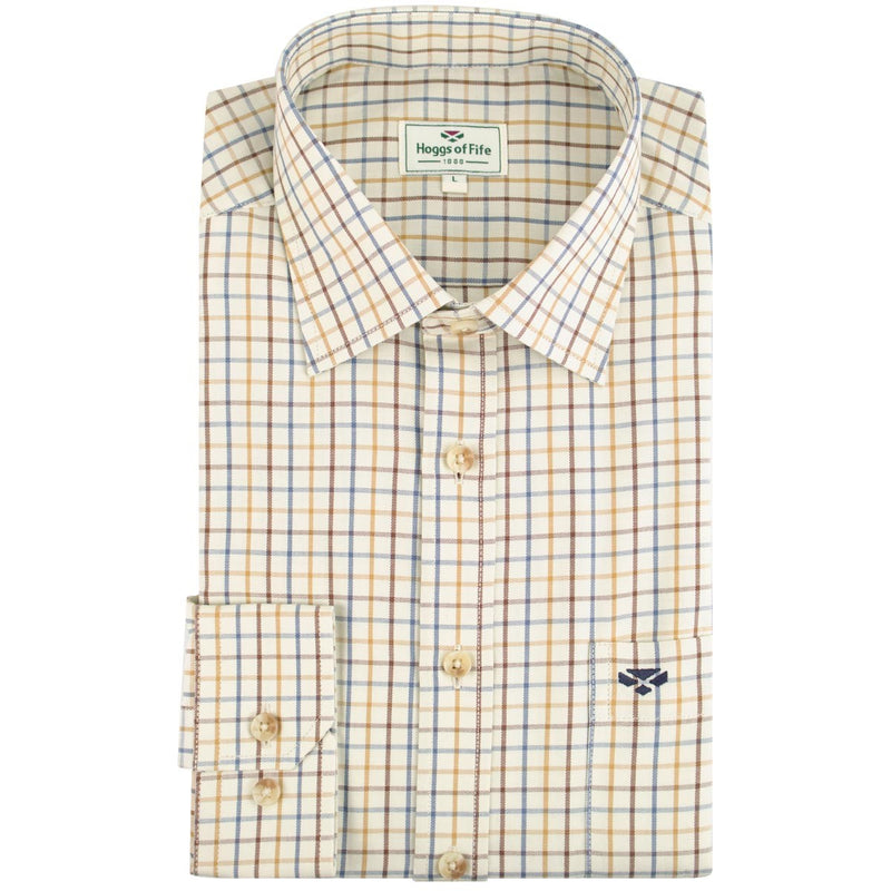 Hoggs of Fife Inverness Cotton Tattersall Shirt - Brown/Gold/Navy