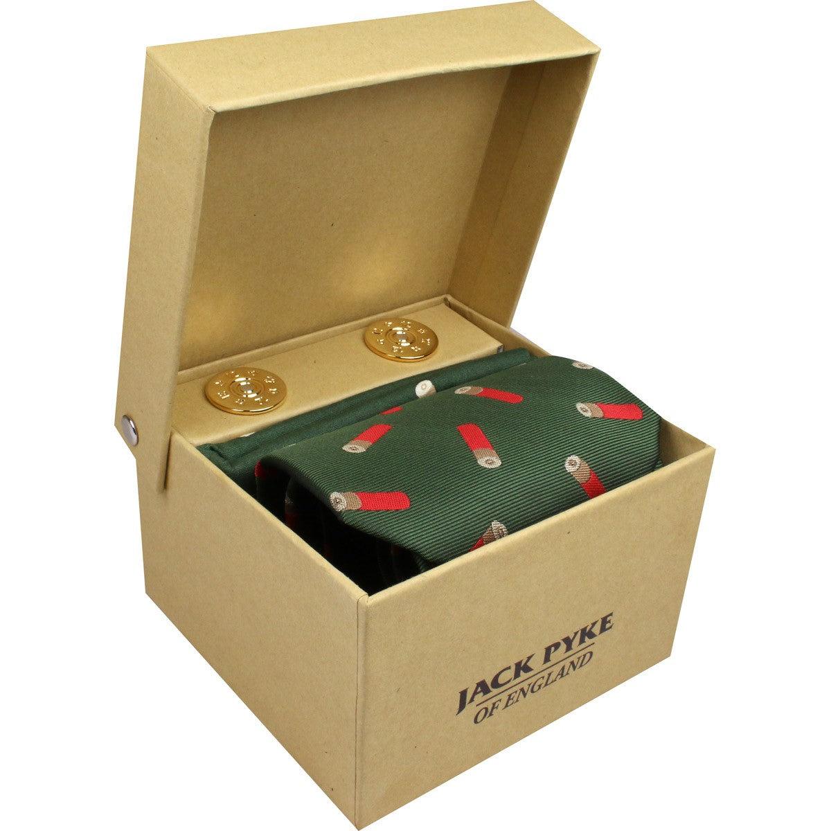 Jack Pyke Cufflinks, Tie & Hanky Gift Set - Green cartridges in box