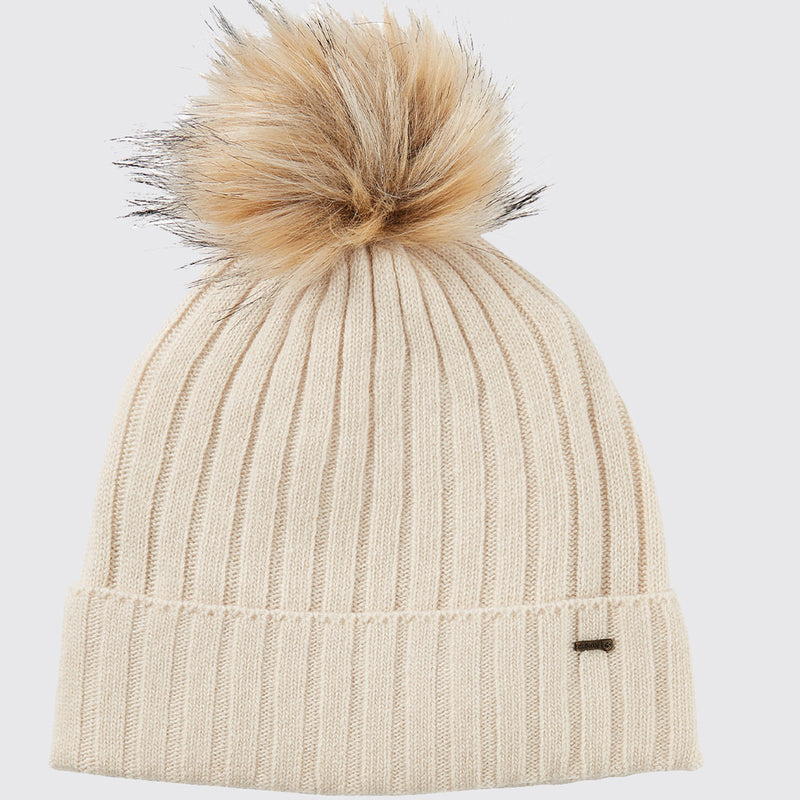 Dubarry Curlew Knitted Hat with Bobble Chalk