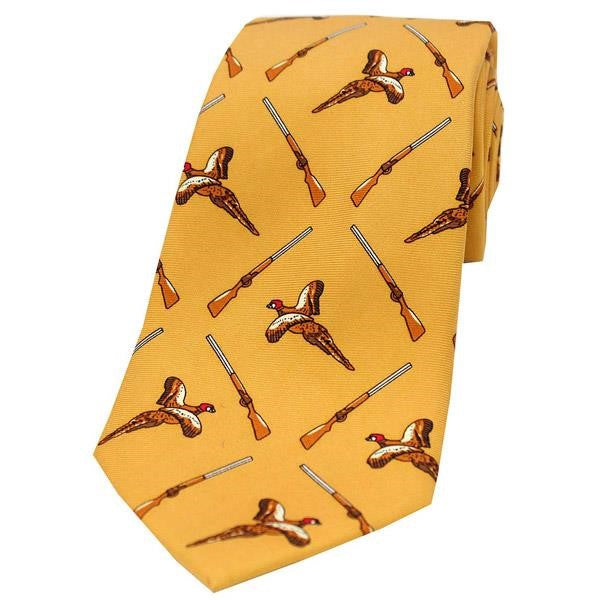 Soprano Country Silk Tie - Gun:Pheasant - Mustard
