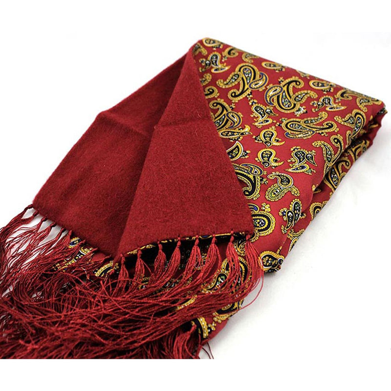 Soprano Luxury Printed Silk & Lambswool Scarves - Red Large Paisley