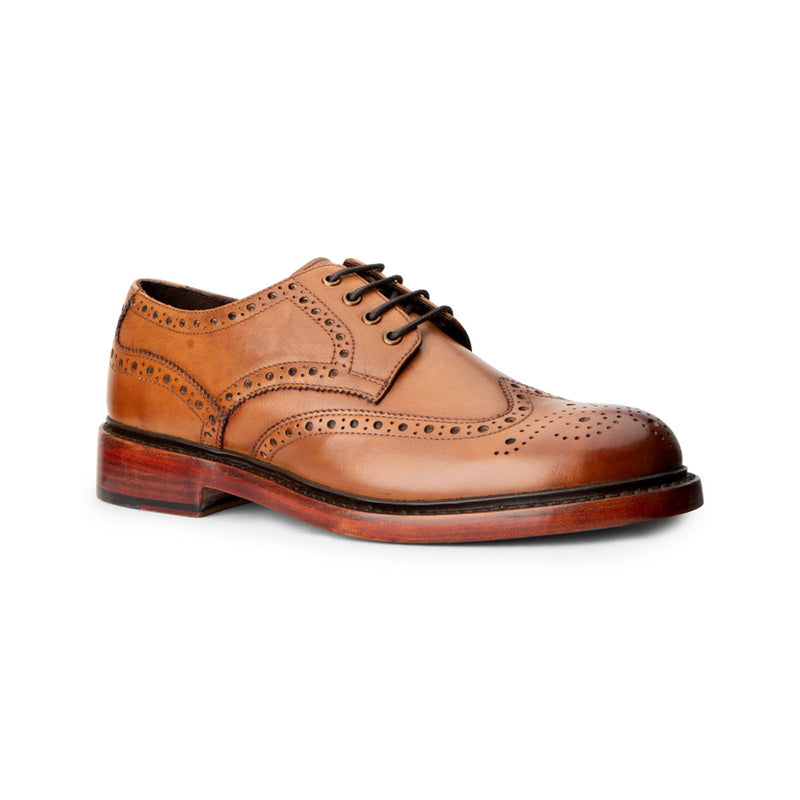 Hoggs of Fife Muirfield Brogue Shoe - Leather Sole - Tan